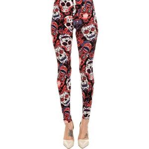 Plus Size Buttery Soft Pink Gray Petal Sugar‎ Skull Leggings